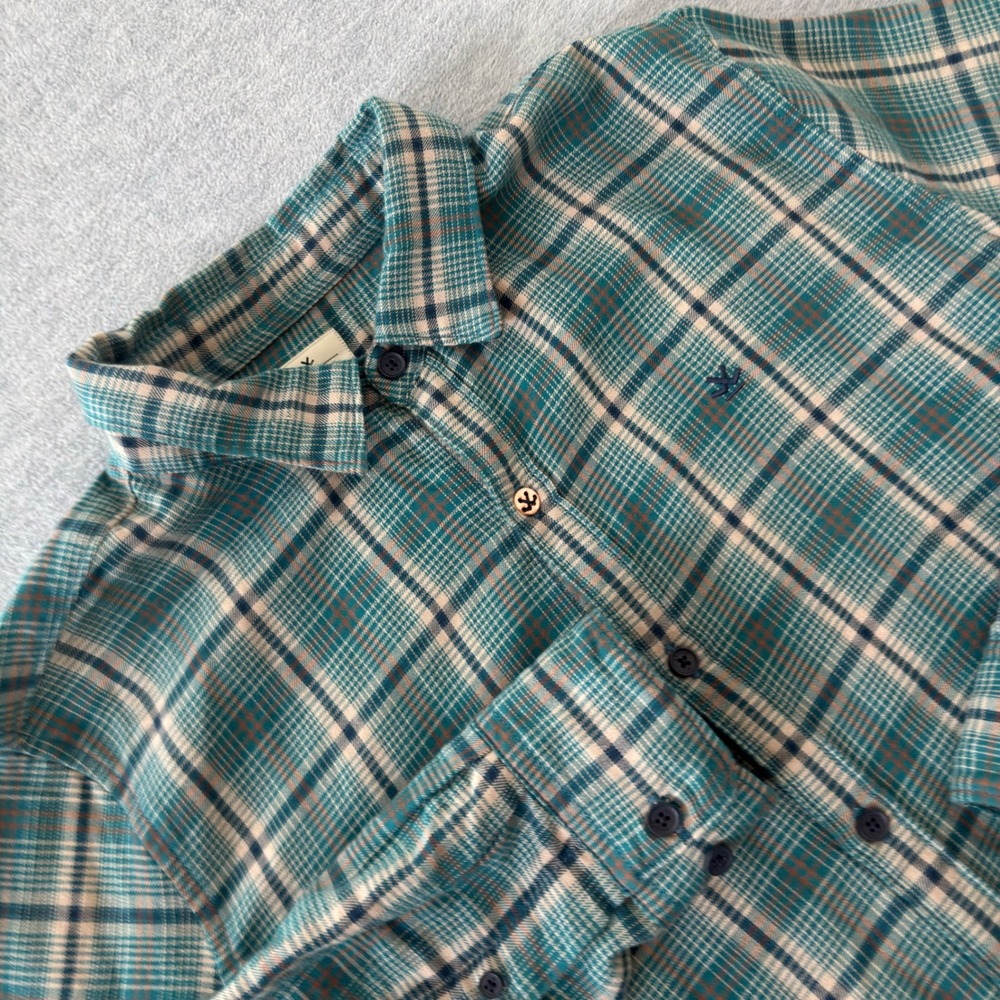 WROGN Mens Slim Fit Plaid Button Down Shirt Teal Cream Medium